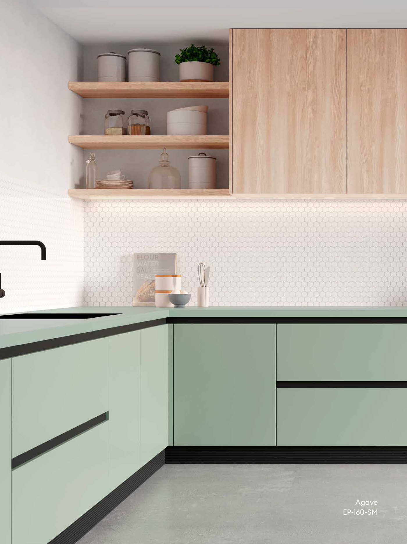 Encimera de cocina laminada de color verde aguamarina liso moderno marca Alvic